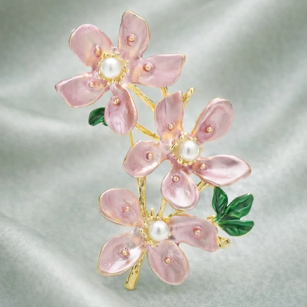 Pink Blossom Floral Gold Brooch